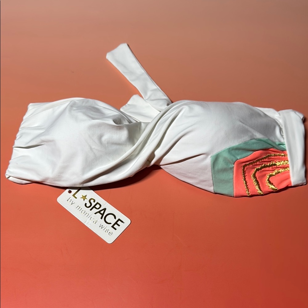 L*Space White and Coral Bandeau Bikini Top (Only) NWT
